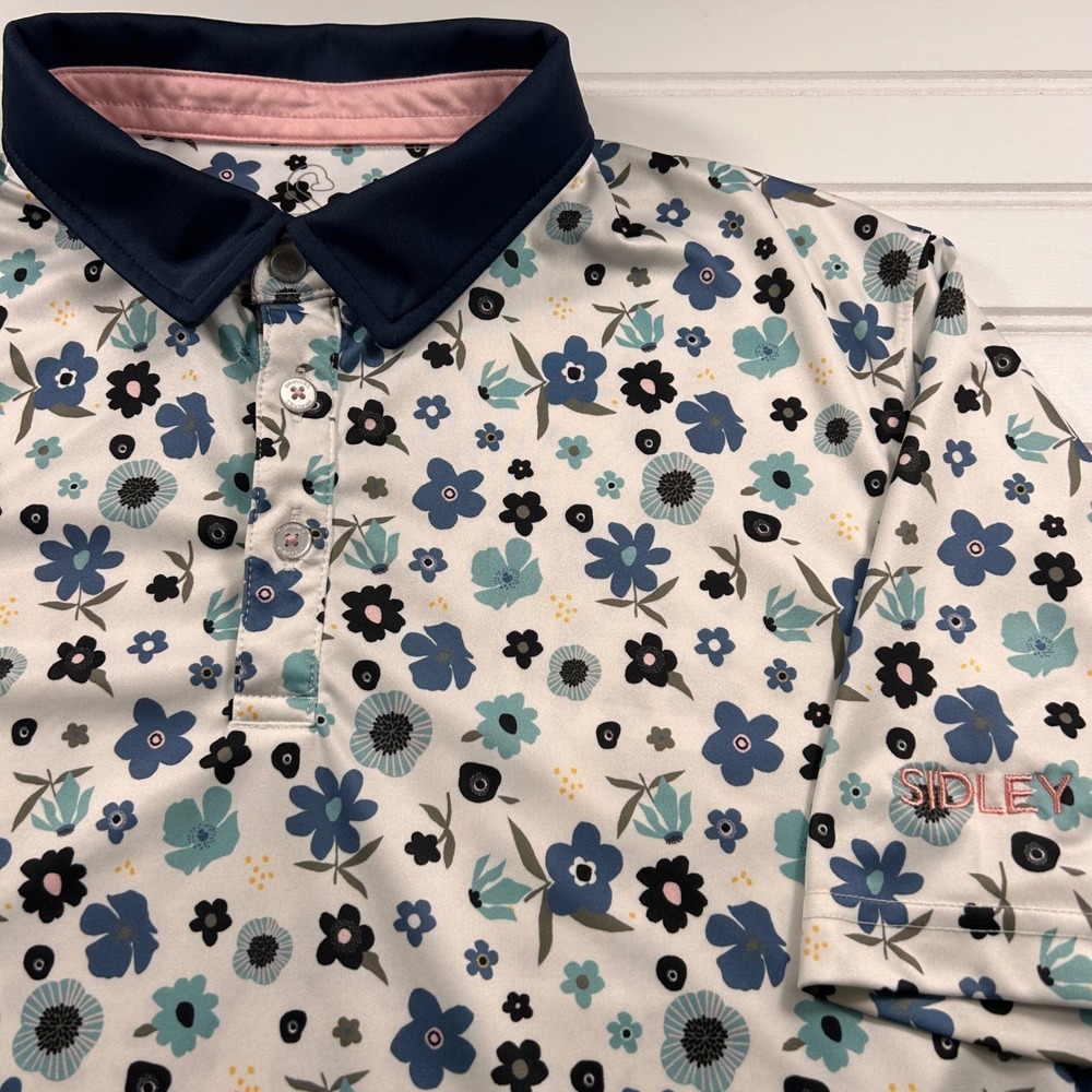 Swannies Golf Polo Shirt Mens L White Adler Floral Sidley Performance Stretch